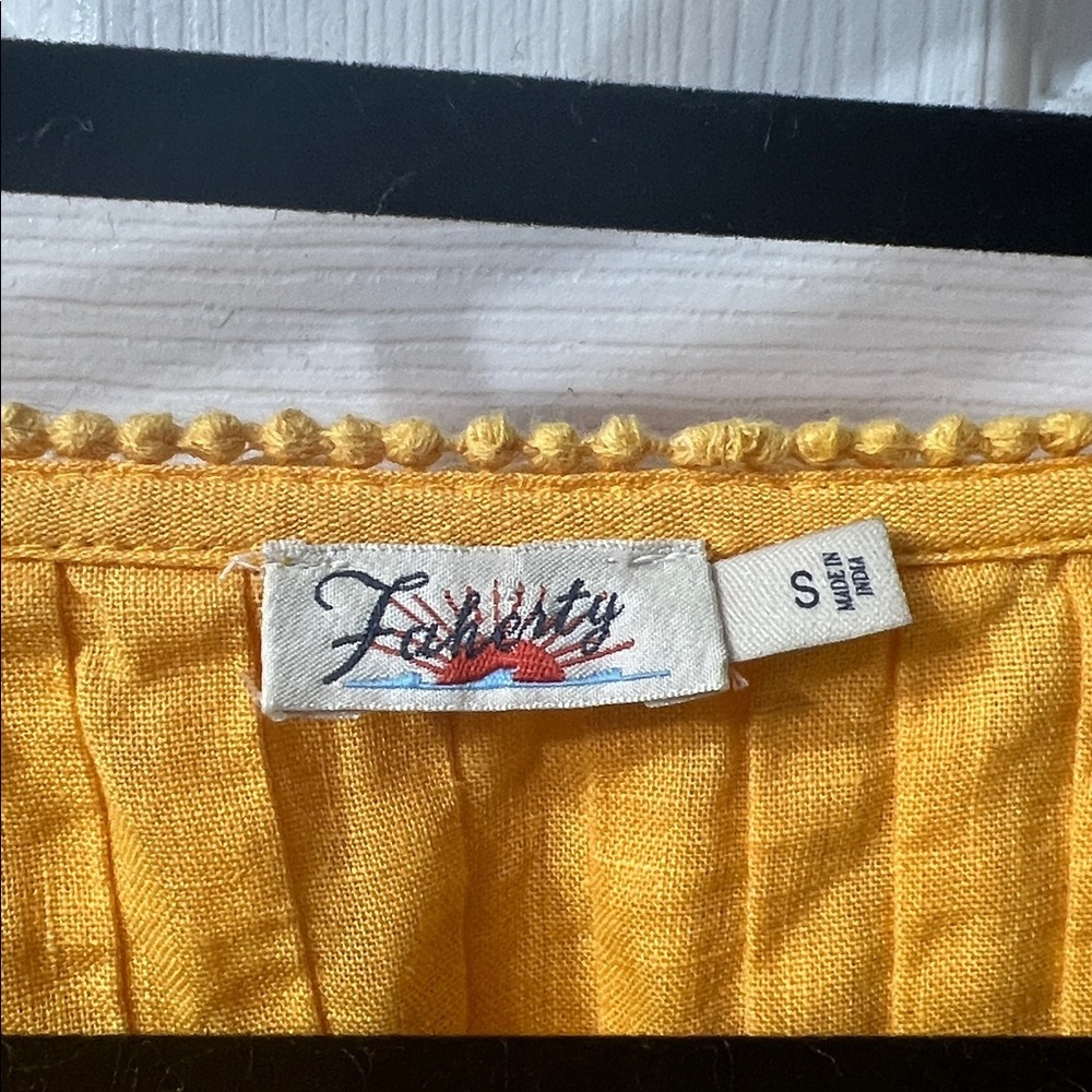 Faherty 100% Linen Ruffle Blouse – Yellow Size S - Picture 2 of 3